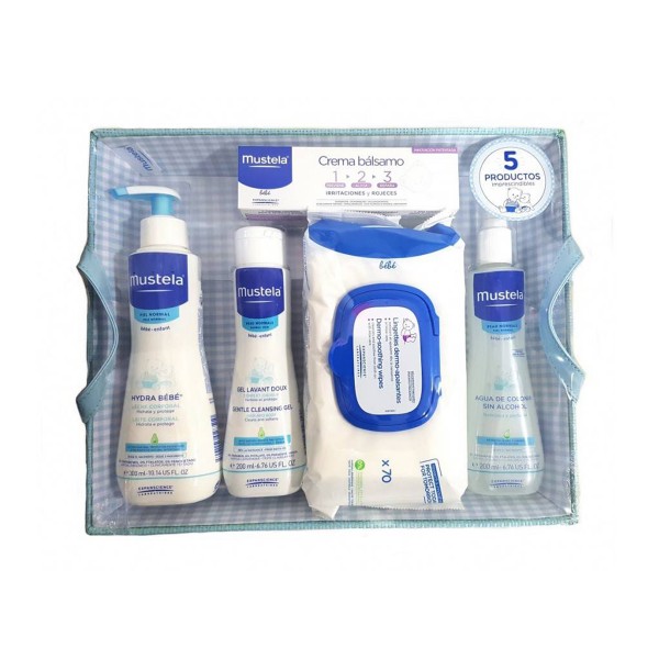 Mustela canastilla azul crema blsamo 50ml + colonia s/alcohol 200ml+ hydra bebe 300ml + nettoyante 200ml + toallitas 70u.