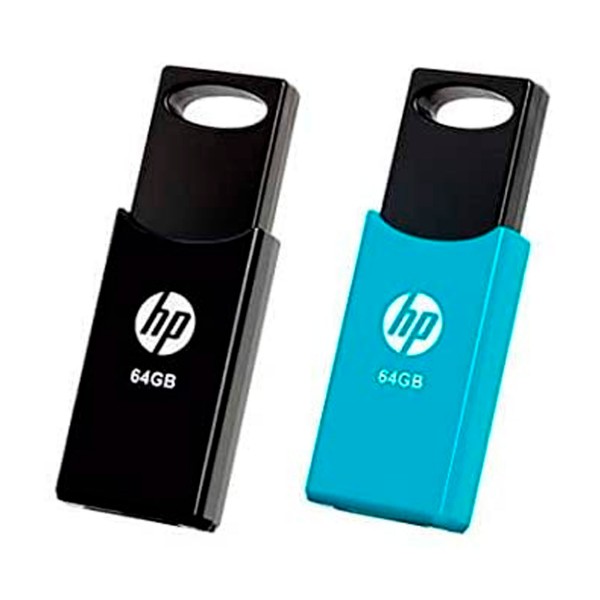 Hp hpfd212w64-bx twinpack negro y azul 2ud pendrive usb 2.0 con 64gb - escritura de 5mb/s lectura de 15 mb/s