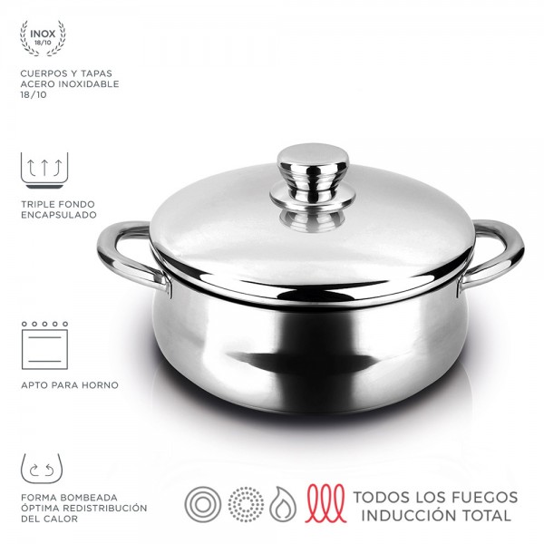 Cacerola de acero inoxidable silverinox ø20 x 9 cm + tapa 18/10